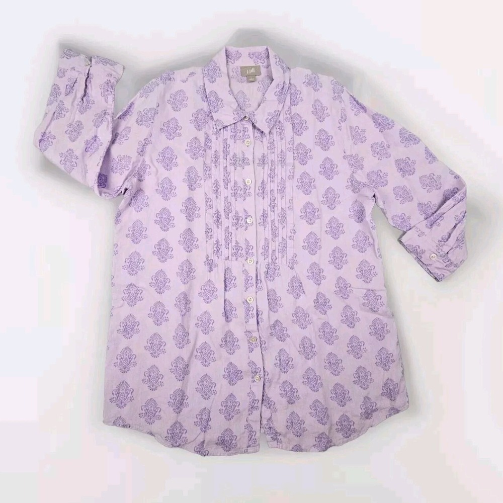 J. Jill Purple Lavender Pintuck Shirt Top 3/4 Sleeves Sz Small 100% Linen